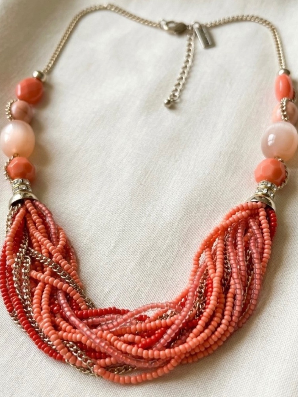 The Limited Coral Pink Multi-Strand Seed Bead Statement Necklace